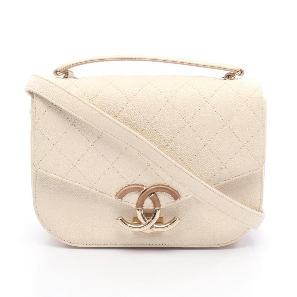 Chanel Coco Mark Top Handle Flap Bag Matelasse Shoulder Leather Grained Calf